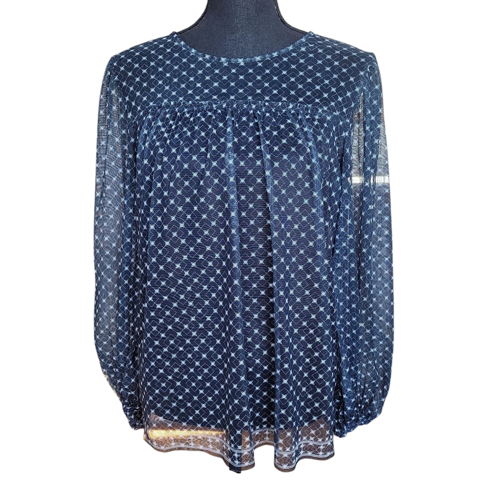 Max Studio Black Mesh Polka Dot Long Sleeve Blouse Women's Size S